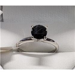 10K White Gold Black Diamond(1.4ct) High Mount Solitaire Ring (~Size 6), Made in Canada, Appraised R