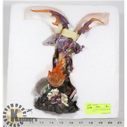 10" PURPLE LIGHT UP DRAGON WITH FIRE STATUE.