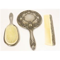 VINTAGE SILVER PLATE VANITY 3 PC SET