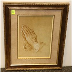 PRAYING HANDS, FRAMED PICTURE, 18" X 15"