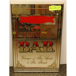 PRIVATE BAR MIRROR SIGN 18” BY 12”