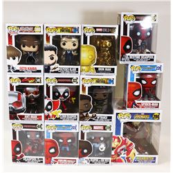 LOT OF 12 POP MARVEL HULK, IRON MAN, SPER MAN,