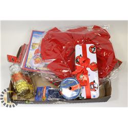 BOX OF CHRISTMAS ORNAMENTS AND DECORATIONS