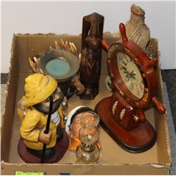 LOT OF WINE HOLDER, OIL LAMP, CLOCK