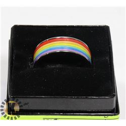 STAINLESS STEEL RAINBOW RUBBER BAND SZ 11 RING