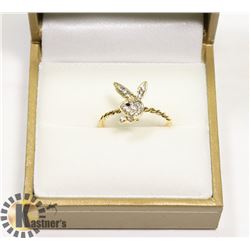 GOLD TONED PLAYBOY BUNNY SZ 7 WITH STONE INLAYS