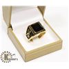 Image 1 : GOLD TONED SZ 11 FREE MASON RING WITH BLACK STONE