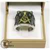 Image 1 : STAINLESS STEEL BLACK FREE MASONS RING WITH GOLD