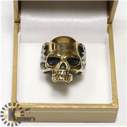 STAINLESS STEEL AND GOLD TONED SKULL AND WINGS SZ