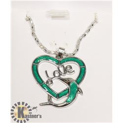 NEW WOMEN GREEN ARTIFICIAL OPAL HEART LOVE DOLPHIN