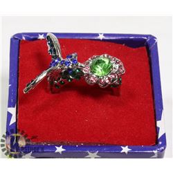 6.5CT GREEN,BLUE,AND PING SAPPHIRE HUMMINGBIRD RING