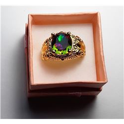 14)  LARGE OVAL RAINBOW TOPAZ RING
