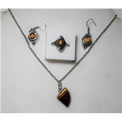 19)  SUITE OF TIGER'S EYE JEWELRY