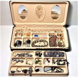 16)  GREEN VELVET DOUBLE TRAY JEWELRY