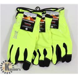 3 PAIRS OF SAFETY YELLOW HAND GEAR BY TOUGH DUCK