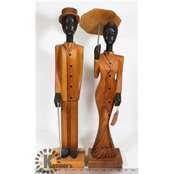 2 CARVED DETAILED WOOD FIGURES 20" TALL MANHAS