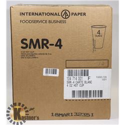 CASE OF 1000,4OZ HOT OR COLD CUPS