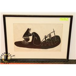 STONECUT ON PAPER BY INUIT ARTIST LUCY MEEKO