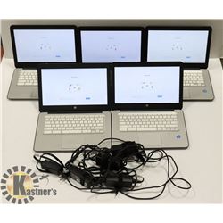 LOT OF 5 BLACK HP GOOGLE CHROMEBOOKS 14 W/ ADAPTER