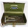 Image 1 : TOOLBOX WITH & 8 WOOD AUGER BITS & CHAINSAW TOOL