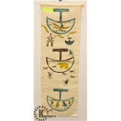 CAPE DORSET COLORED INK ON LINEN "HUNTING"