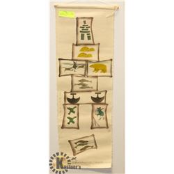 CAPE DORSET COLORED INK ON LINEN "INUKSHUK"