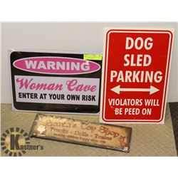 LOT OF 3 WALL SIGNS - WOMAN CAVE (NEW) AND