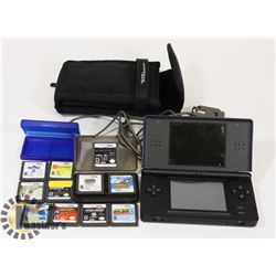 BLUE NINTENDO DS, 13 GAMES, DS CASE. CHARGER