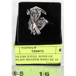 STAINLESS STEEL SONS OF ANARCHY REAPER RING SZ 10
