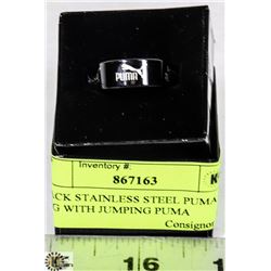 BLACK STAINLESS STEEL PUMA RING WITH JUMPING PUMA