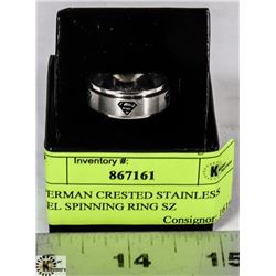 SUPERMAN CRESTED STAINLESS STEEL SPINNING RING SZ