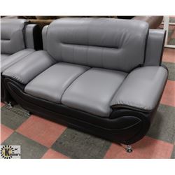 NEW GREY AND BLACK LEATHERETTE LOVESEAT 60"