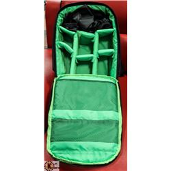 NEW SMALL GREEN AND BLACK CAMERA STORAGE BACKPACK