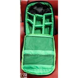 NEW SMALL GREEN AND BLACK CAMERA STORAGE BACKPACK