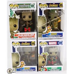 LOT OF 4 GROOT FUNKO POP FIGURES