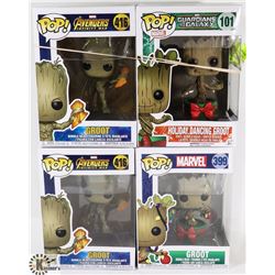 LOT OF 4 GROOT FUNKO POP FIGURES