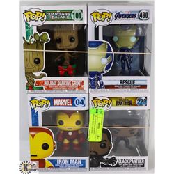 LOT OF 4 ASSORTED MARVEL FUNKO POP VINYL FIGURES.