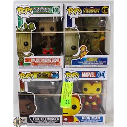 LOT OF 4 ASSORTED MARVEL FUNKO POP VINYL FIGURES.