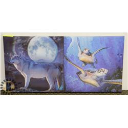2 HOLIGRAPHIC WALL ART PICTURES, 1 WOLF, 1 TURTLE