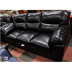 NEW BLACK LEATHERETTE PLUSH SOFA WITH LOVE SEAT