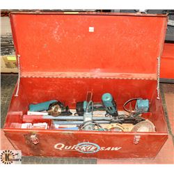 LARGE RED JOB SITE STYLE TOOL BOX WITH MAKITA