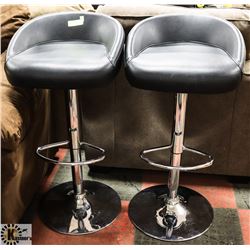 PAIR OF  ADJUSTABLE LEATHER BAR STOOLS