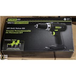 CASE OF 3 NEW 18 VOLT CORDLESS DRILL KITS