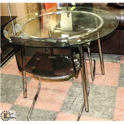 CHROME AND GLASS TABLE WITH 2 CHAIRS, 36" DIAMETER