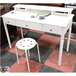 WHITE DESK WITH STOOL AND MIRROR