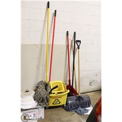 MOP BUCKET, SNOW SHOVEL, BROOM, DUSTPAN, MOP