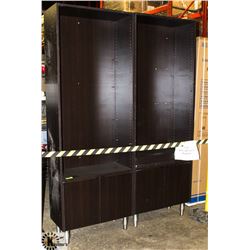 3 DARK-BROWN WOODEN DISPLAY SHELVES