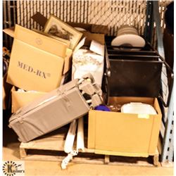 PALLET OF ESTATE MISC INCL SHELF, ARTWORK, CORELLE