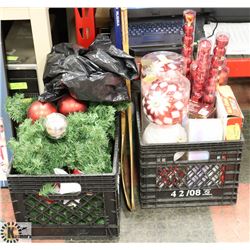 TWO MILK CRATES WITH CHRISTMAS ITEMS
