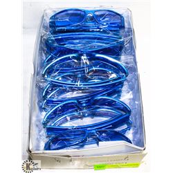 BOX OF BRIGHT METALLIC BLUE SUNGLASSES